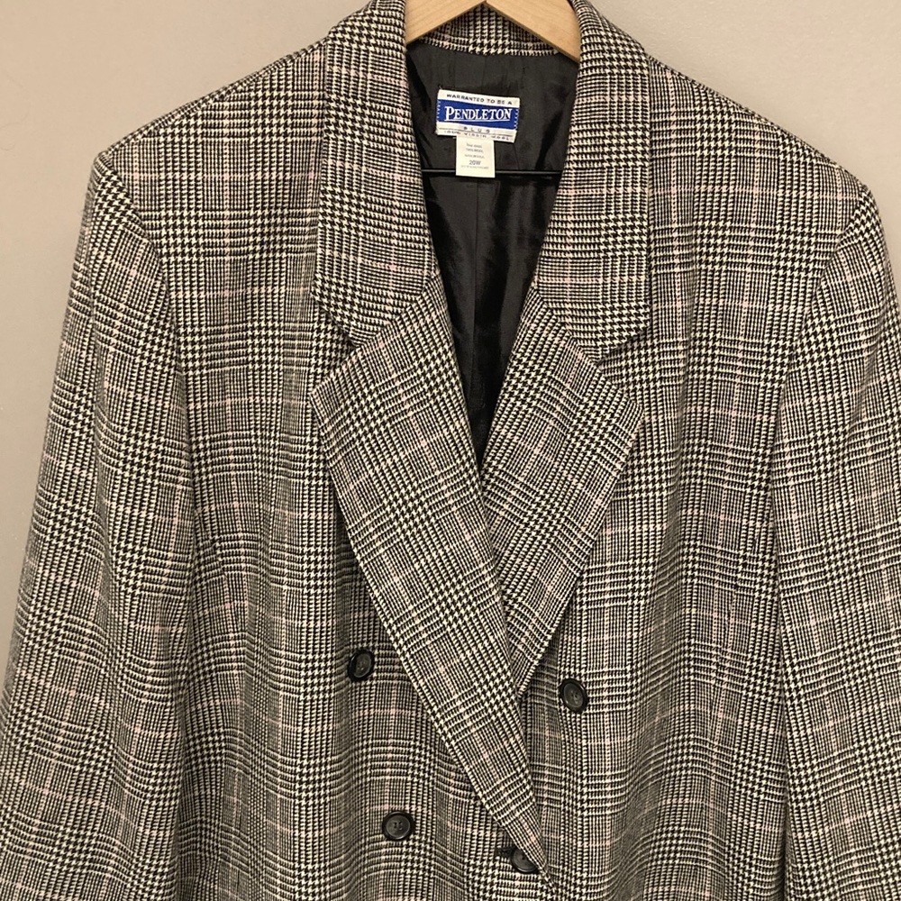 VTG Pendleton 100% Virgin Wool Windowpane Glenn Plaid Blazer Double Breasted 20W - Picture 7 of 11